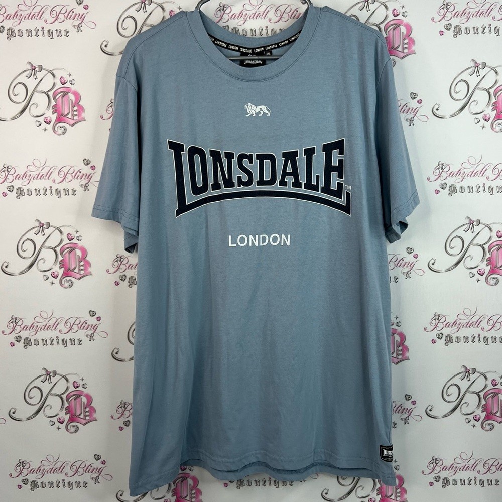 Lonsdale London Tshirt Top Graphic Navy White Men's Gray Short Sleeve Tee